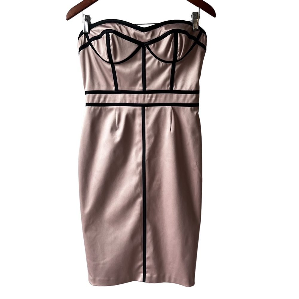 Jill Stuart Strapless Dress Body Con Pink Nude Corset With Black Piping, Size: 8